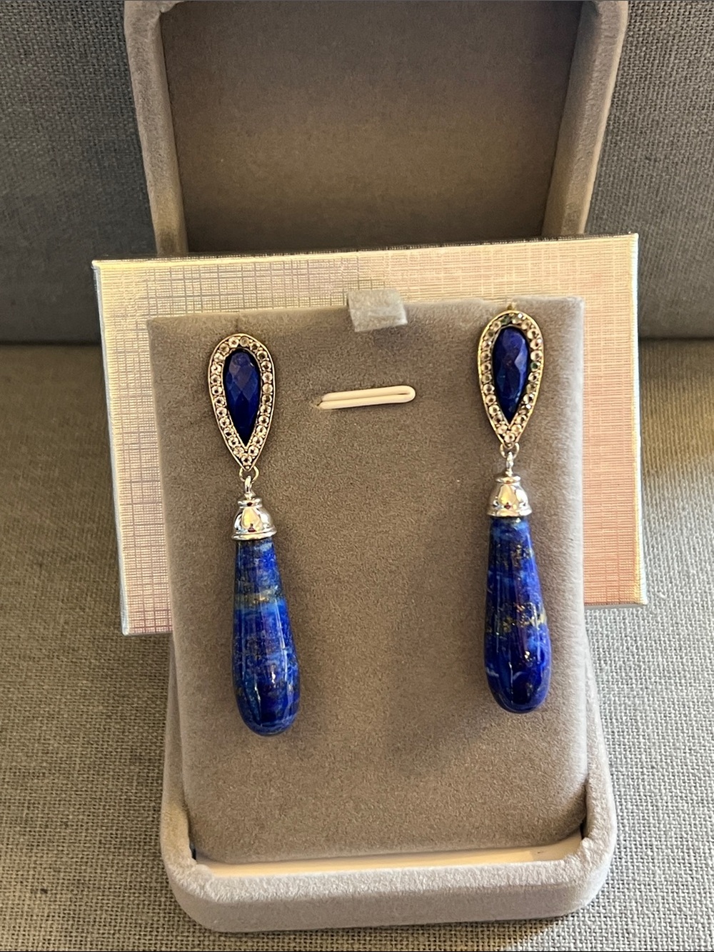 Lapis Drop Dangle Earrings – Blue Sterling Silver-Accent